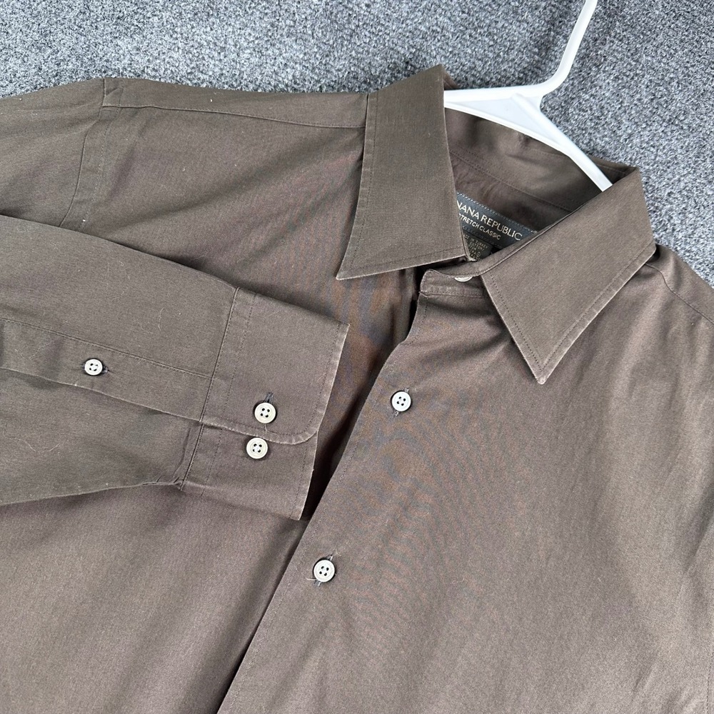 Banana Republic Button Down Mens L Large Brown Stretch Classic Long Sleeve Shirt